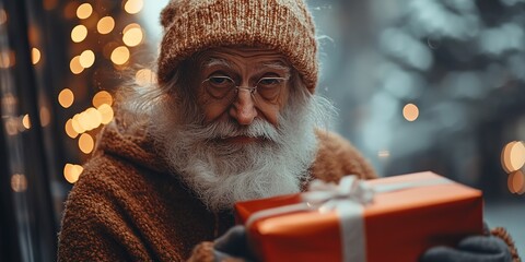 Old man gets a gift at Christmas 