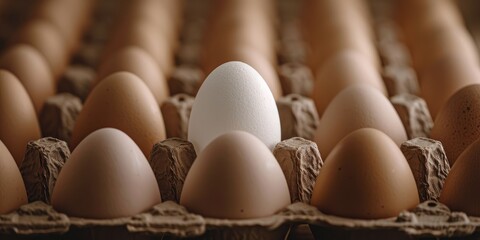 White egg contrasting with brown carton