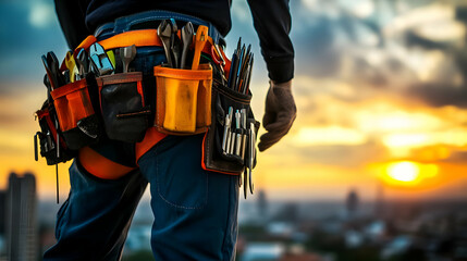 Construction Worker Tool Belt Sunset Photo