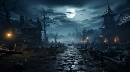 A moonlit cemetery with weathered tombstones