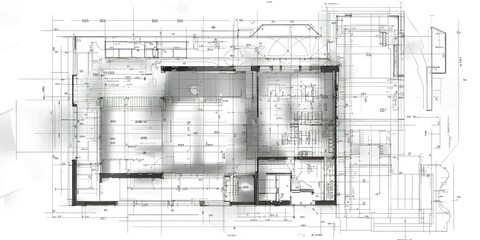 Floor plan, construction planning, blue print or floor drawing in black. Facility design. Facility planning. 