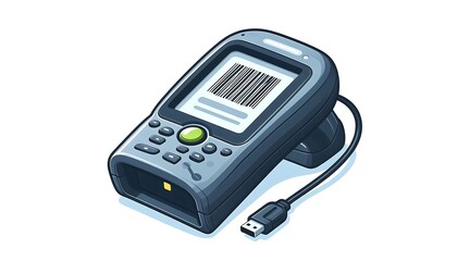 electronic barcode scanner device, isolated on white background, flat design illustration