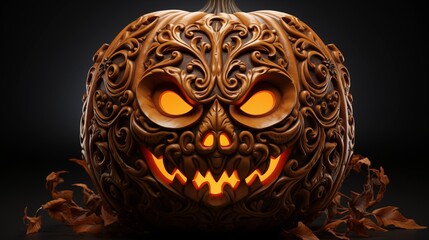 Carved halloween jack o lantern pumpkin isolated on transparent background
