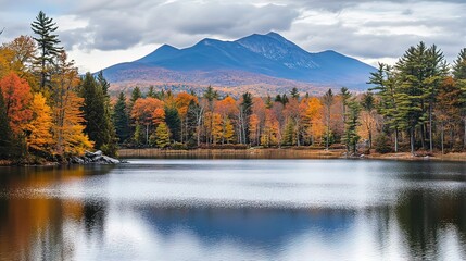 Serene Autumn Landscape with Mountain Reflection in Still Water