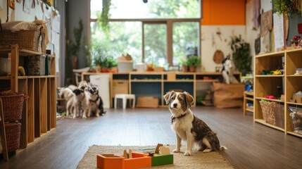 A nature-inspired classroom where adorable dogs help create zero-waste craft projects using recycled materials. Learn in a warm and friendly environment that promotes sustainability.