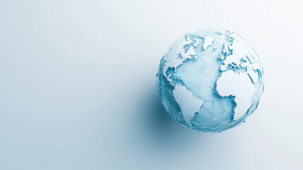 A minimalist image of a globe with continents highlighted in white, symbolizing global connectivity and international relations against a clean, light background.