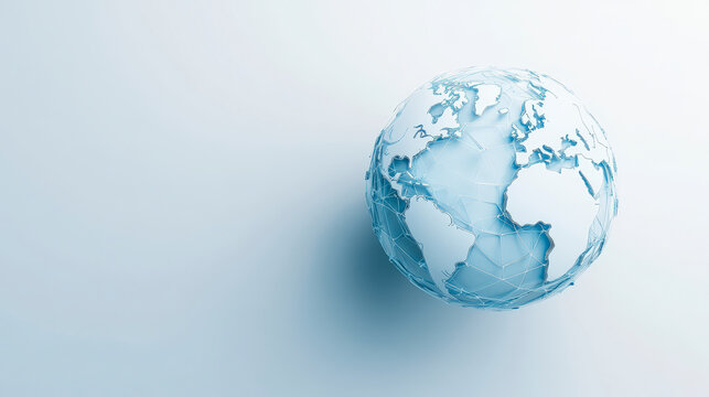A minimalist image of a globe with continents highlighted in white, symbolizing global connectivity and international relations against a clean, light background.