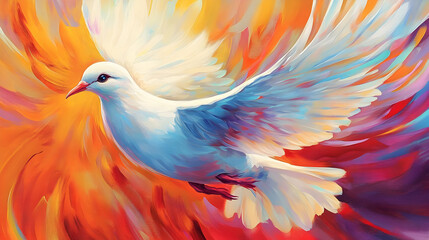 Obraz premium White Dove Flying in Abstract Colorful Background Illustration