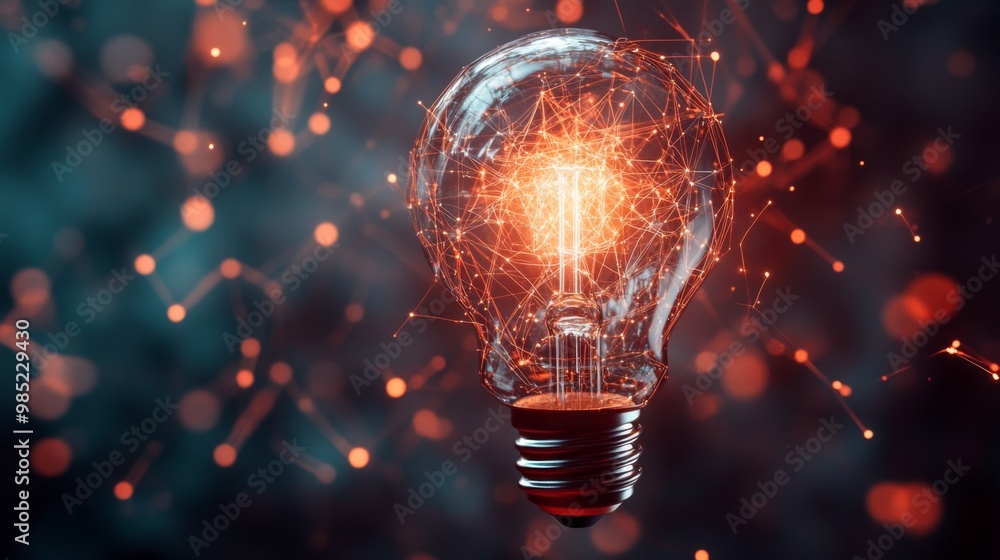 Aufkleber a glowing lightbulb with a network of lines and dots inside, symbolizing innovation and ideas.