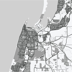 Obraz premium Map of Bunbury in Australia in grayscale. Contains layered vector with roads water, parks, etc.
