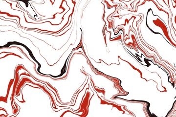 Minimalism abstract liquid wavy background, red and black color marble pattern. Optical illusion motion striped 3d effect.