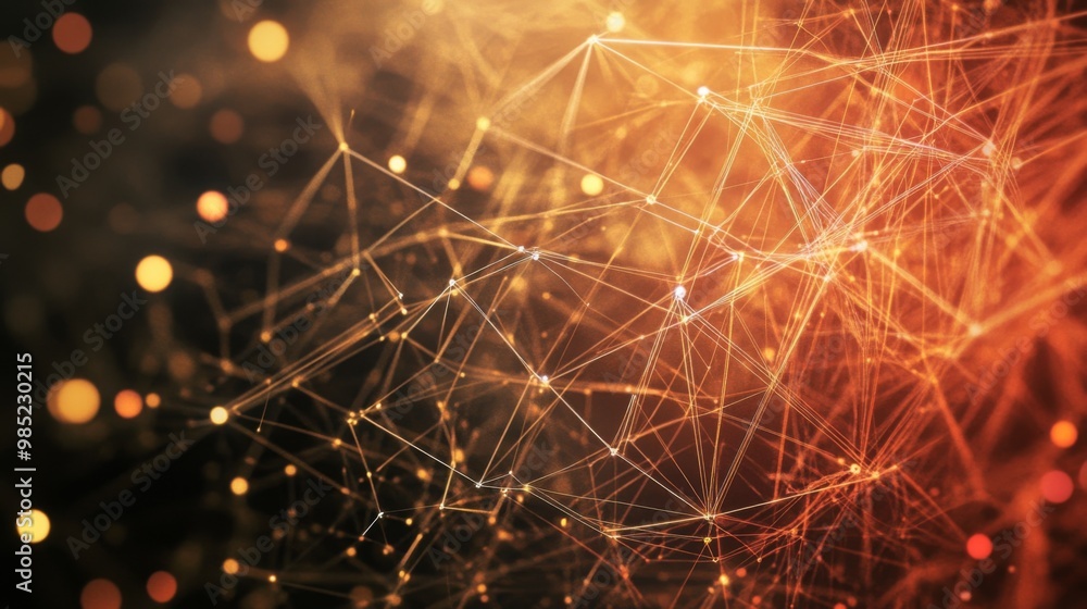 Poster abstract background with glowing orange and white lines forming a connected network.