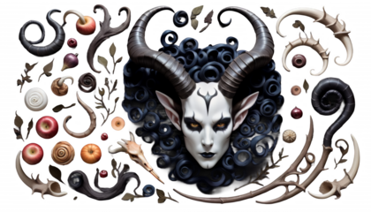  painting dark illustration horns creature human fantasy curled acrylic art artistic artwork illustration oil painting painting watercolor fantasy monster creature alien character helmet game curled