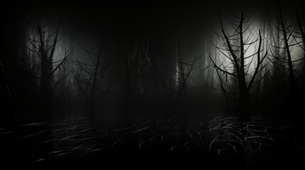 Real creepy spider webs silhouette isolated on black banner panorama - Halloween background template