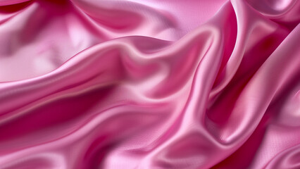 Close-up of soft pink silk fabric, highlighting smooth folds and a glossy finish.
