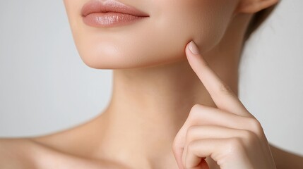 Obraz premium Woman Touching Her Face with a Gentle Smile