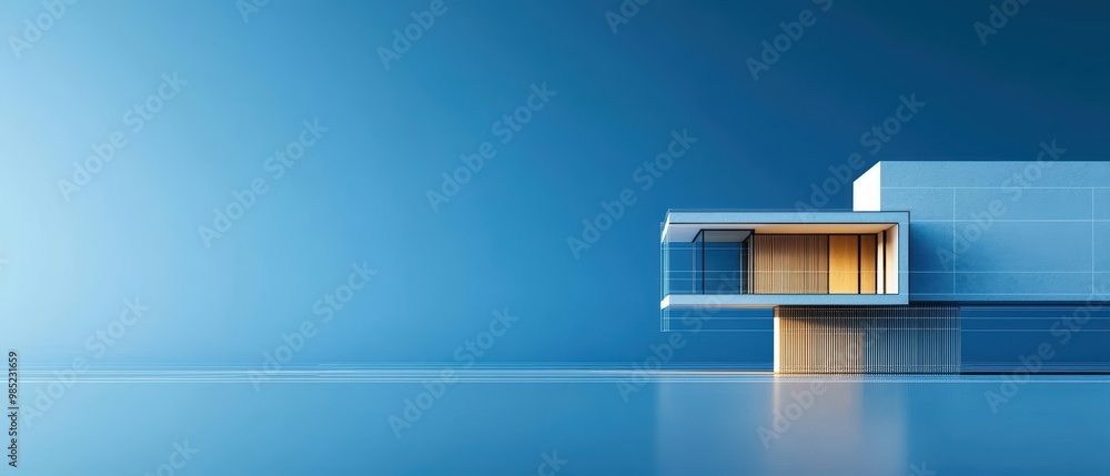 Poster minimalist house blueprint with sleek, angular shapes and open spaces, reflecting modern residential