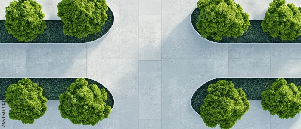 Aufkleber minimalist park design blueprint with a focus on symmetry and natural flow, combining simplicity wit