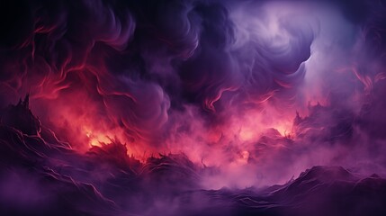Fototapeta premium Smoke exploding outward from circular empty center, dramatic smoke or fog effect with purple scary glowing for spooky Halloween background.