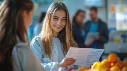 Public health campaign with volunteers distributing health information, community style, sharp focus, bright lighting, vibrant colors