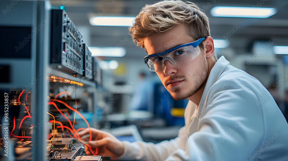 Poster technician working on electronics - realistic image