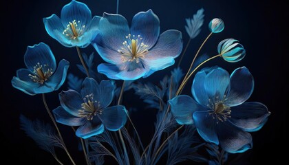 blue cyanotype images of flowers