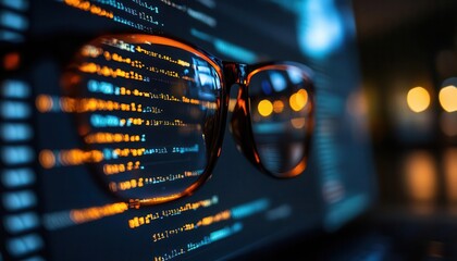 Software coding with lines of code displayed on screens, tech-savvy style, sharp focus, high detail, bright lighting