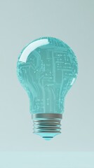 A translucent light bulb with circuit patterns, symbolizing technology and innovation.