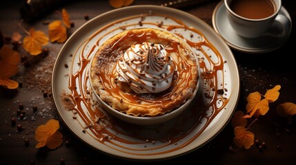 Top view of traditional pumpkin pie
