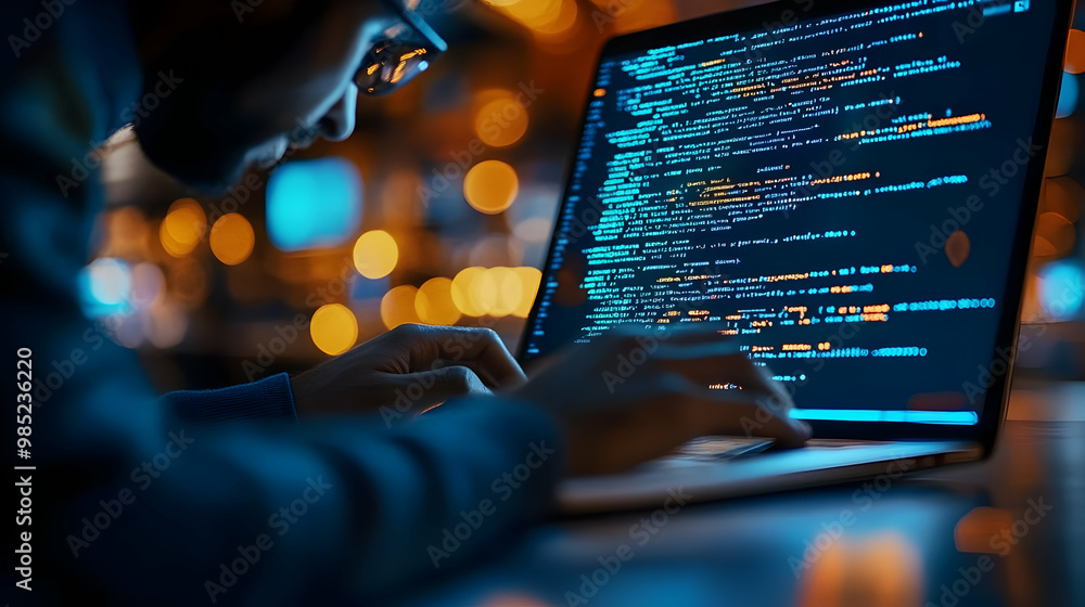 Aufkleber programmer working on laptop at night - realistic image