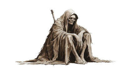 Fototapeta premium Grim Reaper Sitting With Scythe Illustration