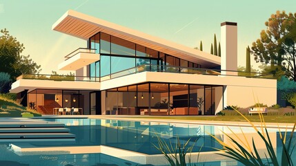 Fototapeta premium Modern House Illustration: A Contemporary Home Design