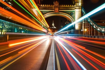 Fototapeta premium Abstract Light Trails on Bridge at Night in London