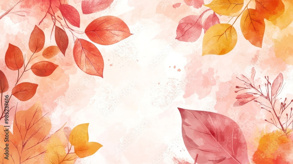 Wall mural watercolor autumn leaves background.