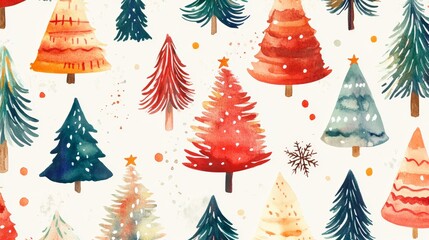 Watercolor Christmas Trees Seamless Pattern