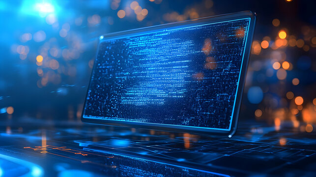 Computer Screen with Blue Code 3D Illustration