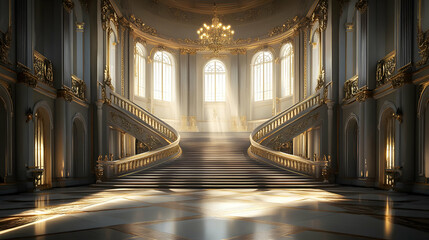 Grand Staircase in a Golden Palace 3D Illustration