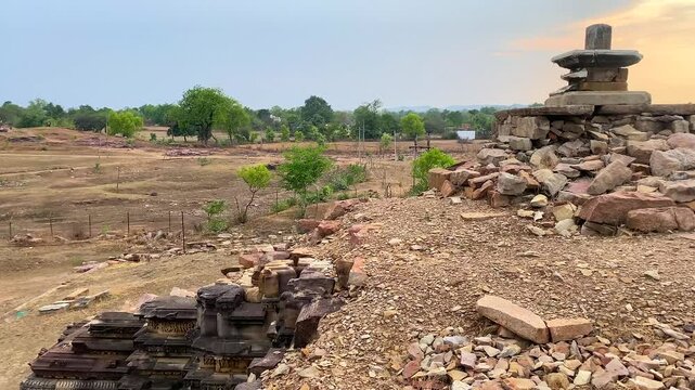 Beejamandal temple Ruins in khajuraho the group of monuments of hindu and jain temples in chhatarpur district, madhya pradesh, India.Unesco world heritage site.