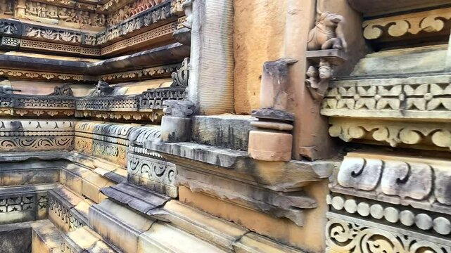Beejamandal temple Ruins in khajuraho the group of monuments of hindu and jain temples in chhatarpur district, madhya pradesh, India.Unesco world heritage site.