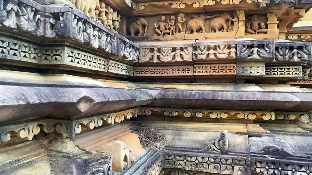 Beejamandal temple Ruins in khajuraho the group of monuments of hindu and jain temples in chhatarpur district, madhya pradesh, India.Unesco world heritage site.