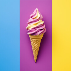 an ice cream cone on a pastel background.Minimal creative food concept.Copy space,flat lay 
