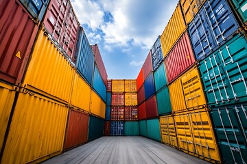 Fototapeta premium Colorful Cargo Containers stacked high at shipping port