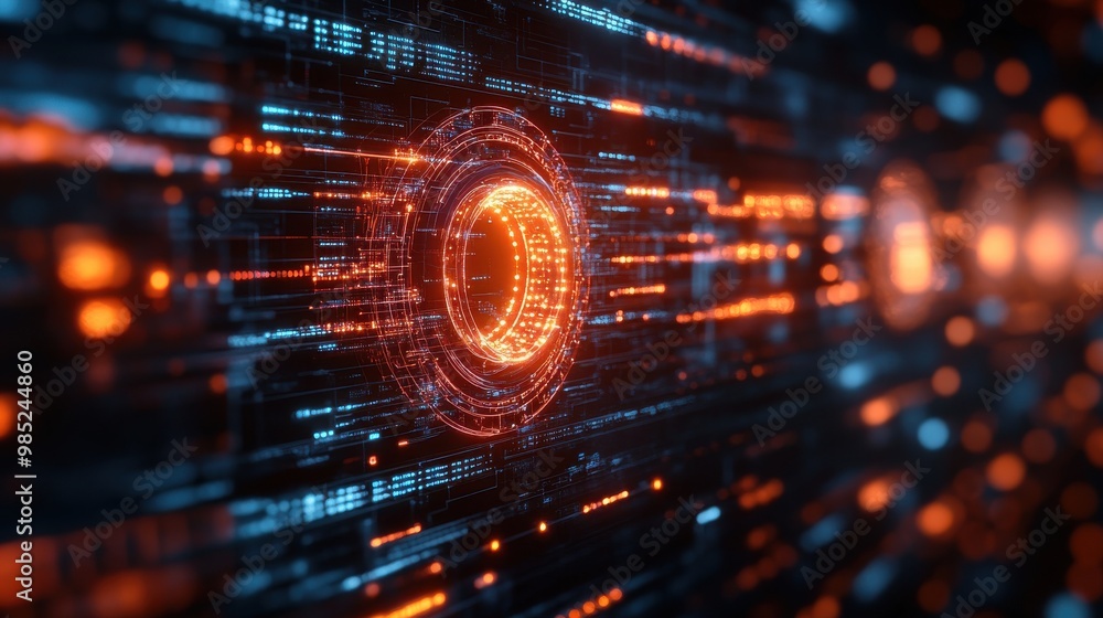 Poster business technology ernet and networking concept data breach on the virtual display