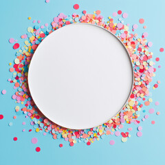 Colorful celebration background with party confetti on blue background