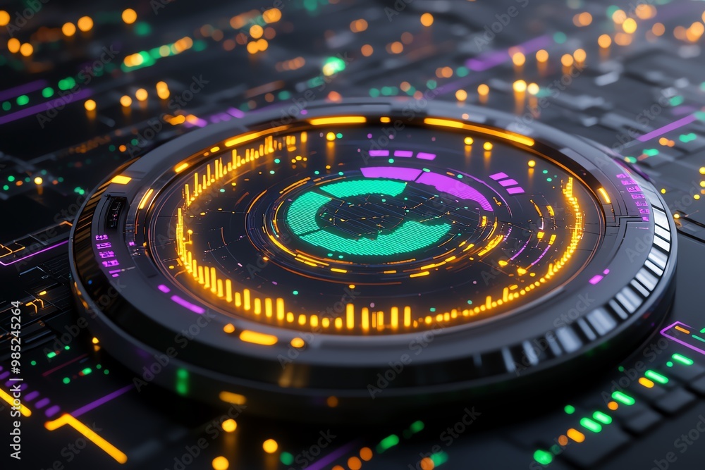 Leinwandbilder futuristic analytics dashboard, featuring real-time business data and glowing digital graphs
