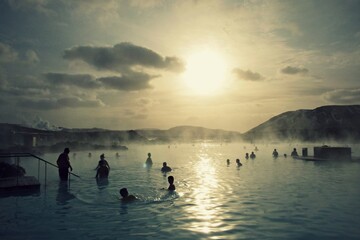 Sunrise over an icelandic thermal spa