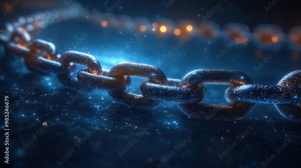 Poster chain link icon on abstract blue background hyperlink chain symbol concept