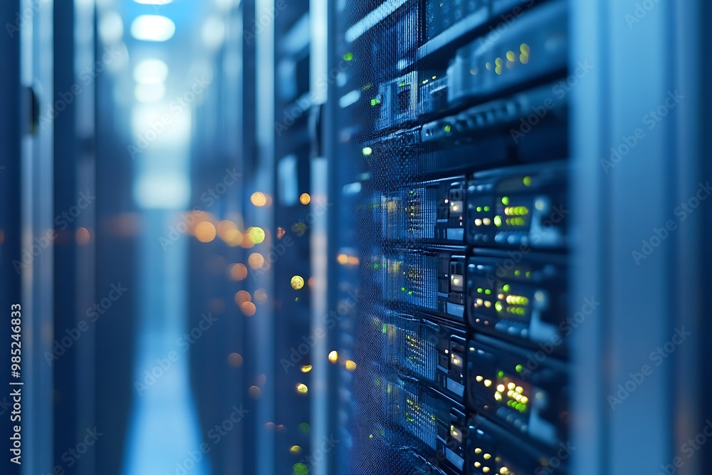 Aufkleber close up of server racks in data center, technology and cloud computing concept