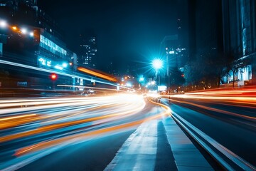 Obraz premium Abstract light trails on highway road at night in city