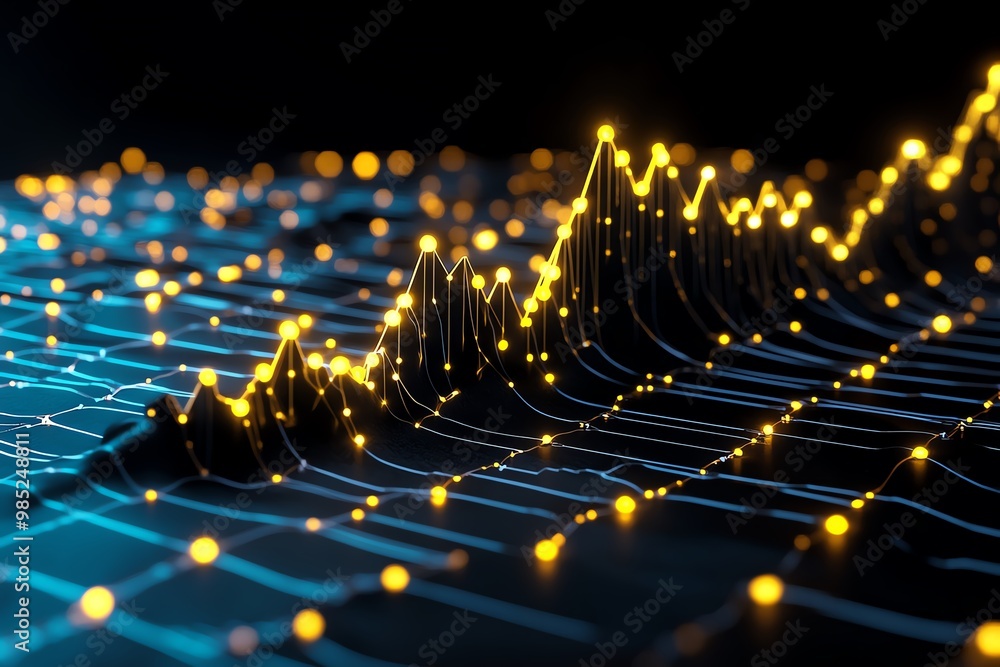 Poster Futuristic business graph, showing a sharp upward trend with glowing data points